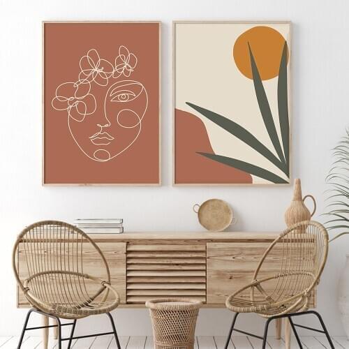 Abstract Geometric Trendy Boho Style Woman Face Line Canvas Painting Poster Wall Art Print Pictures Bedroom Interior Home Decor