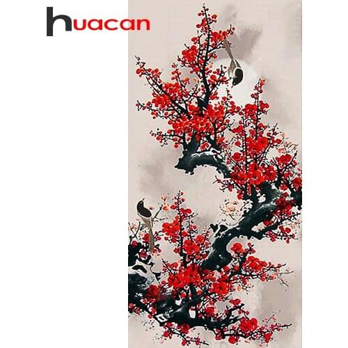 Huacan Full Diamond Mosaic Bird Red Plum 5D Diamond Painting Flower Embroidery Hobby And Needlework Decoration For Home