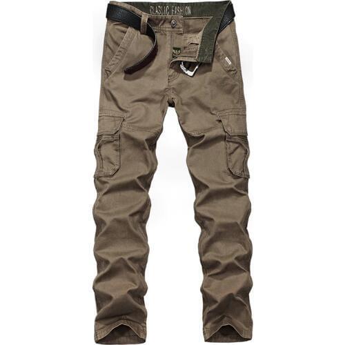 Men Spring Multi-pocket Loose Straight Cargo Trouser Overalls Male Outdoor Sports Climbing Hiking Training Long Pants Large Size