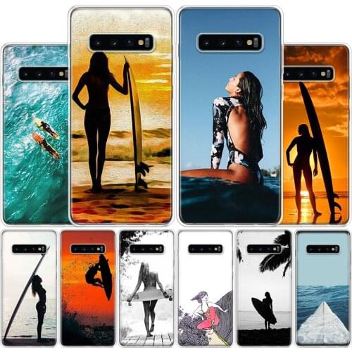 Surfboard surfing art surf Girl Cover Phone Case For Samsung Galaxy S10 S20 Ultra Note 10 9 8 S9 S8 Plus Pro Lite S7 S6 J4 J6 J8