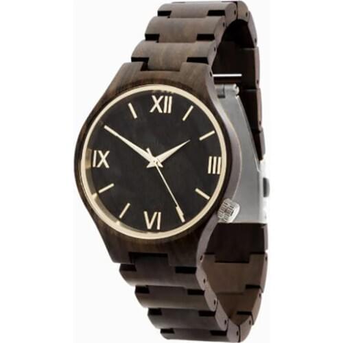 Dropshipping Cheap Customized Womens Roman Numberals All Black Ebony Wooden Watch with All Wood Strap