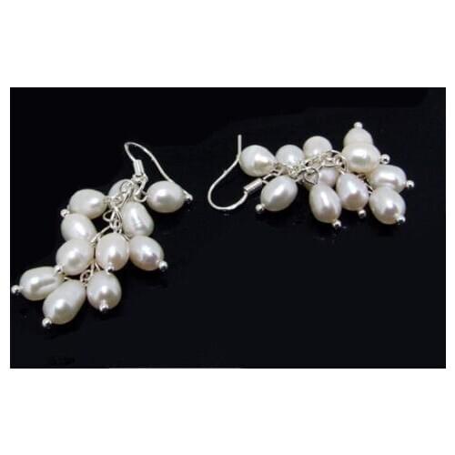 Elegant White Rice Cultured Freshwater Earring 925 Silver Hook 2"