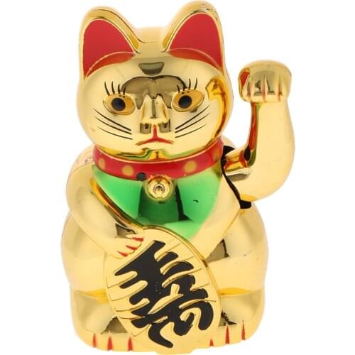 Chinese Feng Shui Wealth Good Fortune Waving Hands Lucky Cat Golden Plastic Wealth Fortune Crafts