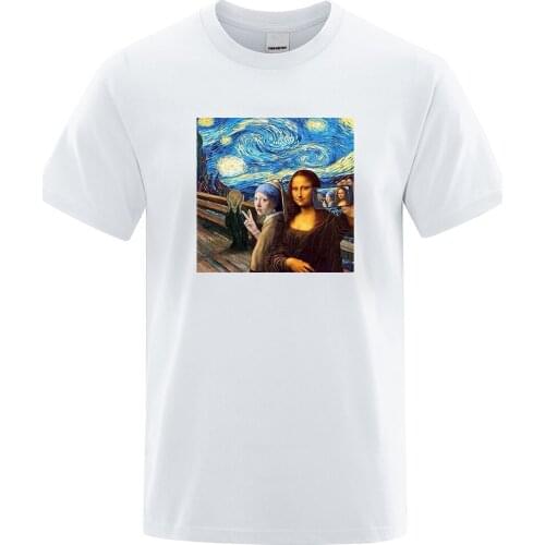 World Masterpiece Vincent Mona Lisa Sselfie Print Tshirts Mans Retro O-Neck T Shirt Casual S-Xxxl Tops Vintage Cool Men T-Shirt