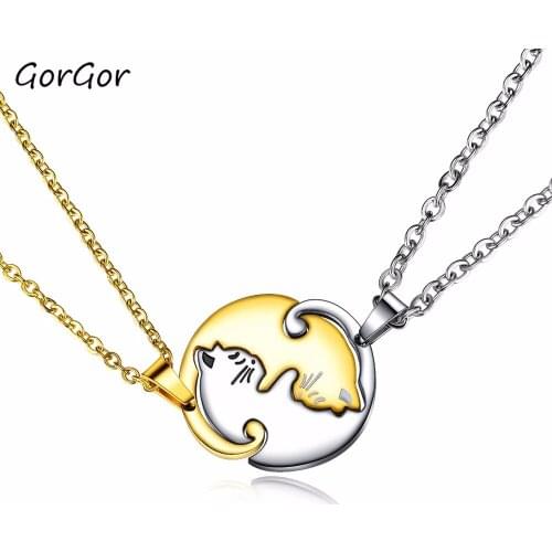 GorGor Korean Style Trendy Student Accessories Stitching Kitten Hug Simple Couple Titanium Steel Necklace 1597