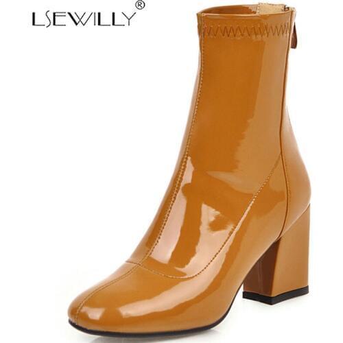 Lsewilly Plus Size 33-46 Women Short Boots Square Toe Office High Heel Shoes Women Winter Casual Zipper Fur Ankle Boots K226