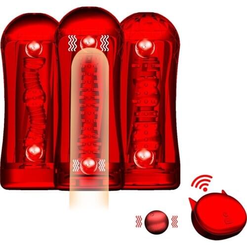 Wireless Remote Vibrating Beads Masturbator For Men Blowjob Toy Vagina Real Pussy Masturbation Cup Male Sex Machine Aircraft Cup