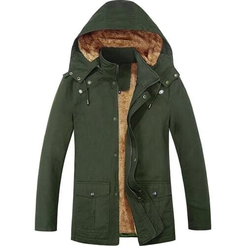 2019 New Winter Mens Jacket Cotton Add Velvet Warm Parka Coat Casual Faux Fur Hooded Fleece Long Male Windbreaker Men