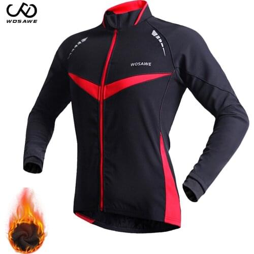 WOSAWE Men Winter Cycling Jacket Thermal Fleece Warn Skiing MTB Bike Riding Windcoat Windproof Water Repellet Bike Cycle Clothes