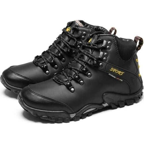 Men Boots Anti-Skidding Leather Shoes Men Popular Comfy Spring Autumn Men Shoes Short Plush Snow Boots Durable Outsole