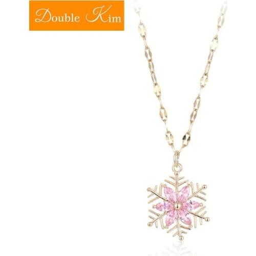 Snowflakes Zircon Pendant Necklace Titanium Stainless Steel Rose Gold Gold Color Necklace Fashion Trendy Women Jewelry Gift