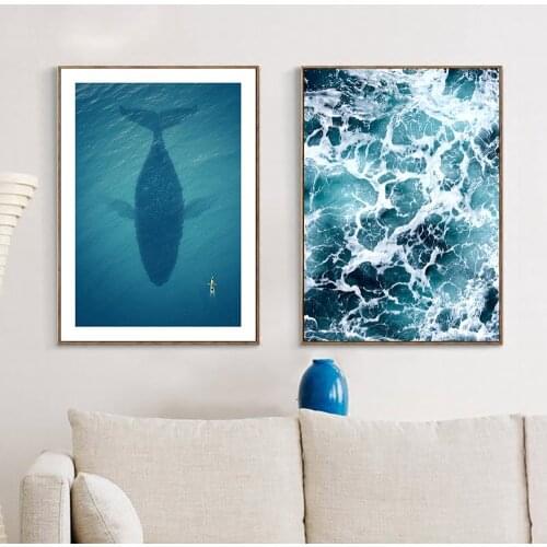 Scandinavia Poster Whale Pictures Ocean Wall Paintings Blue Beach Prints Sea Wave Landscape Wall Art Print Home Decoration