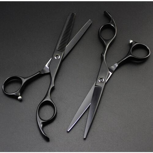 Professional Japan 440c steel 6 inch black gem hair scissors set hair cutting salon barber thinning shears hairdressing scissors