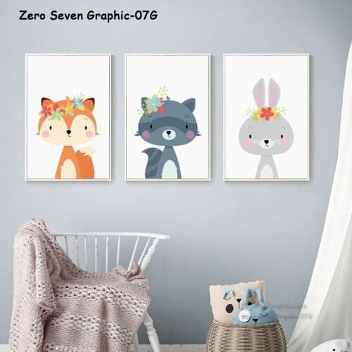 Simple Cute Cartoon Animal Fox Rabbit Raccoon Canvas Painting Poster And Print Baby Child Room Wall Art Picture Home Decoration