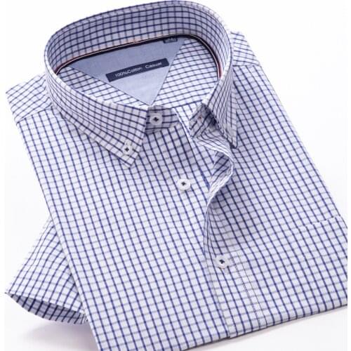 Oversized Button Up Shirt 10XL 9XL 8XL 7XL 2021 Summer New Arrivals Plaid Shirt High Quality 100% Cotton Short Sleeve Shirts