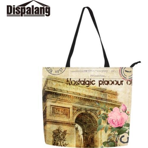 Dispalang 2019 Fashion Reusable Fabric Bags Customized with Own Logo Scenery Pattern Hot Selling Women Shopper for Women