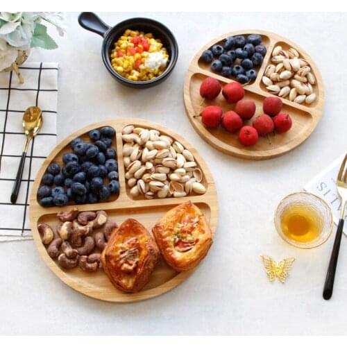 Grid bamboo tray household Japanese-style dried fruit tray bread snacks sub-plate creative tea tray Japanese household fruit tra