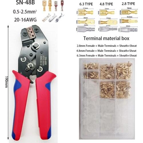 Sn-48B Adjustable Crimping Pliers 0.5-2.5mm ² AWG20-16 Set With Lug 2.8/4.8/6.3mm Automobile Wire Connection Terminal Hand Tool