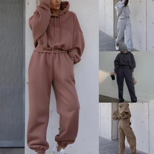 Tracksuit Long Sleeve Loose Sweatshirt Women Solid Color Pocket Hoodie Pants Outfit for Spring