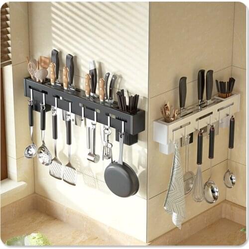 Punch-free Knife Holder Kitchen Rack Wall-Mounted Storage Shelf Chopstick Holders Pot Cover Shovel Spoon Racks For Kitchen Tools