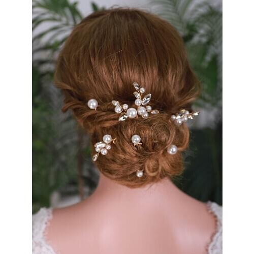 Wedding Hair Accessories Romantic Rose gold Silver Pearl Set of 7 Hair Pins Handmade Hair Clip Women accessories for Bride