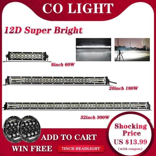 CO LIGHT 8" 20" 32" LED Light Bar Offroad 60W 180W 300W Led Work Light Combo 4x4 Led Bar 12V 24V for Car Lada Tractors SUV Boat