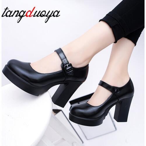 Square High Heels Women Platform Pumps Spring Summer Shallow Mouth Buckle Strap Shoes Round Toe Shoes for Women high heels