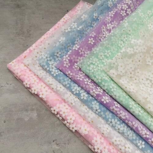 1M Flower Printed Tulle Plum Blossom Soft Mesh Fabric Girls Clothes Women Dress Material Wedding Birthday Party Sewing Supplies