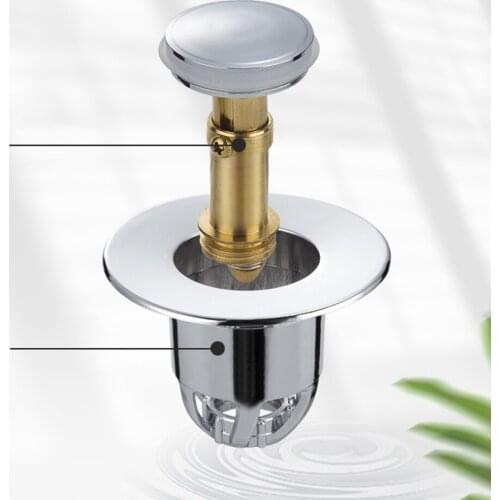 PopUp Drain Filter, Brass Wash Basin Bounce Drain Stopper , No Overflow Universal Sink Drainage Plug