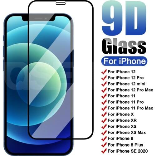 9D Full Cover Tempered Glass For iPhone 12 mini 11 Pro Max Screen Protector iPhone X XR XS Max 8 7 6 6S Plus Safety Glass Film