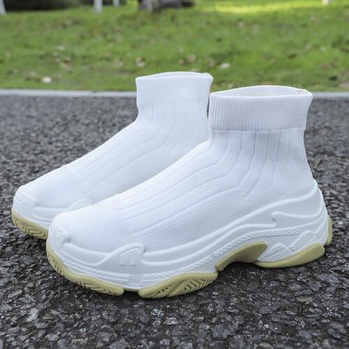 Women Athletic Shoes New Fashion Stretch Cloth Cuff High-top Sneakers Casual Platform Shoes Thick Bottom Vulcanized Shoes U27-24