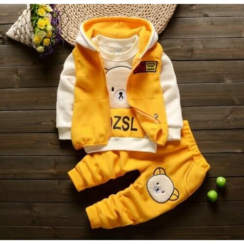 Winter Kids Clothing Children Thicken Vest Hooded outwear Pants 3pcs/set clothes Baby Boy Girls warm cartoon Casual Tracksuit