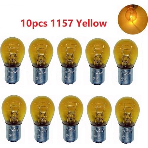 10pcs Car Indicator Light Brake Reverse Lamp Parking Light Amber 1157 1156 BAU15S PY21W Yellow Halogen Lamp DC 12V LED Bulbs