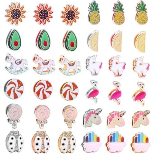 2Pcs/Lot Fruit Series Crane Pineapple Cloud Slide Keeper Charms Beads Stainless Steel Mesh Bracelet For Women Accessories Making