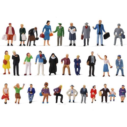 30pcs HO scale 1:87 Standing Seated Passenger People Painted Figures Model Train Layout P8721