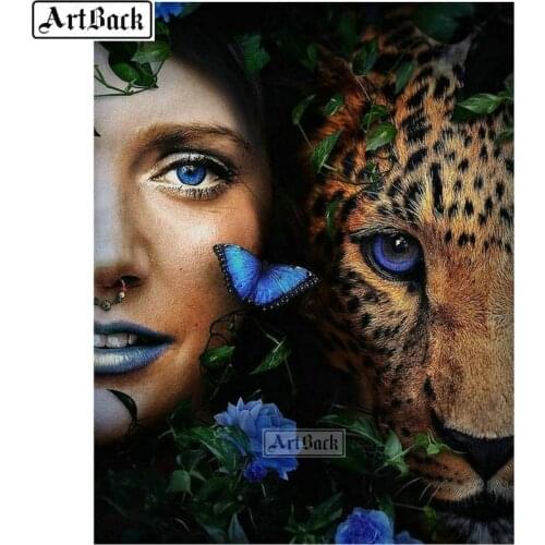 5d diy diamond painting woman leopard full square & round rhinestone mosaic animal canvas diamond embroidery crafts