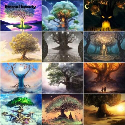 Diamond Painting Cross Stitch Kits Dreamy Luminescent Towering Tree Scenery Mosaic Art Paintings Needlework Embroidery Handmade