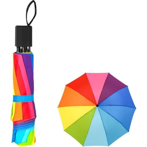 Big size Rainbow Umbrella for women Cute Windproof Long Handle gift Umbrella Female Sunny And Rainy Umbrella