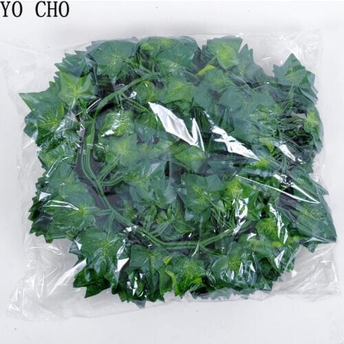 YO CHO 9PCS 2.1M Artificial Ivy Garland Home Garden Wall Paty Bar Decoration DIY Green Fake Grape Vine Hanging Plant Leaves