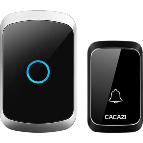 CACAZI Wireless Doorbell DC Battery-operated Waterproof 36 Chimes 5 Volume 300M Range Home Security Cordless Door Call Ring Bell