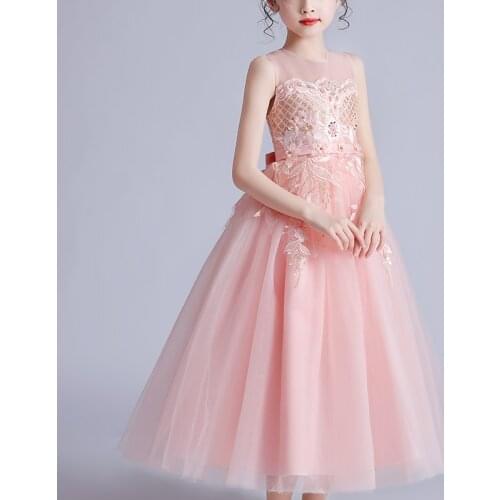 Kids Long Dresses For Girls Wedding Party Frock Flower Gown Princess Summer Clothing Childrens Tutu Mesh Beads Dress