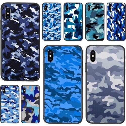 For Redmi K40 9C Nfc 9A 8A 7A K30S K30 Pro Plus 5G Blue Camouflage Pattern Black Cell Cover Luxury Back Places To Buy