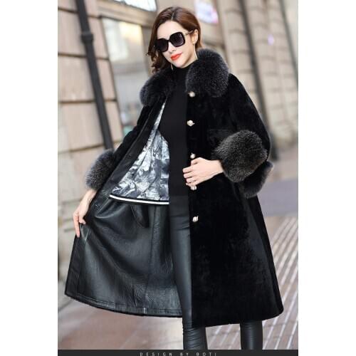 Faced Double Fur Coat Female Fox Fur Collar Natural Wool Coats 2020 Winter Jacket Women Genuine Leather Jacket MY3717 s
