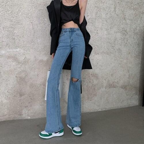 High Waist Flared Jeans Skinny Jeans Women Harajuku Holes Trousers Mom Jeans Chic Streetwear Pirate Pants Women Blue Denim Pant