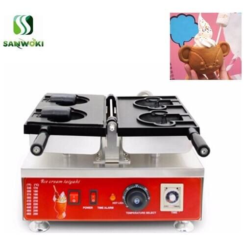 Electric bear shape ice cream cone maker machine open mouth Taiyaki making machine non-stick bear waffle baking iron 110v 220v