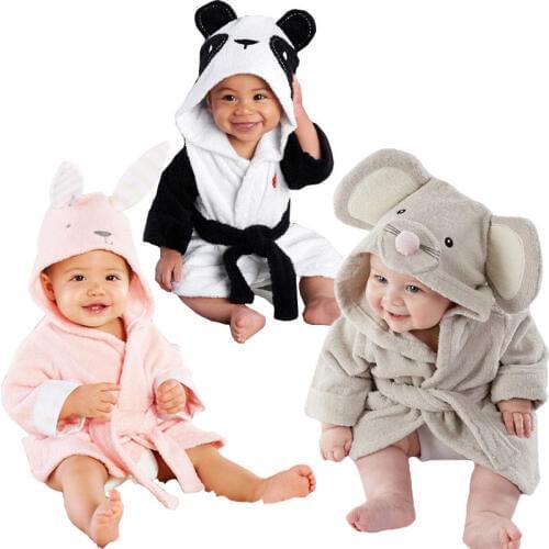 Baby Infant Girl Boy Cotton Hooded Bath Towel Wrap Bathrobe Cute Cartoon Mouse/Panda/Bunny Design 1-5Y