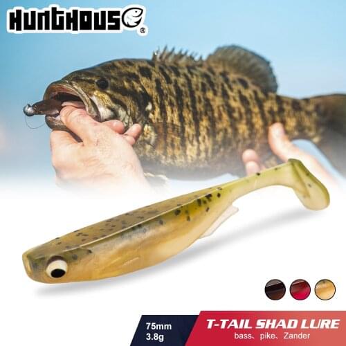 Hunthouse fishing T-tail soft lure worm bait SPARK SHAD 75mm/3.8g 5pcs/bag Swimbaits Silicone High Quality for muskie snakehead