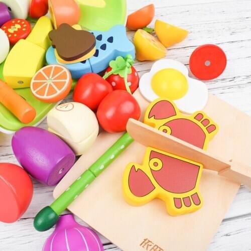 Pretend Play Food Toys Wooden Cooking Set Simulation Magnetic Cutting Fruits Vegetables Cake Toys For Children Gifts