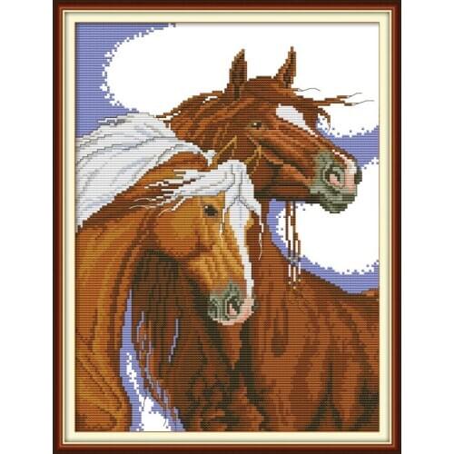Joy Sunday Lean Close Together Animal Painting Counted Printed on Canvas Cross Stitch Kit Aida 11&14CTCount Print Canvas Stitch