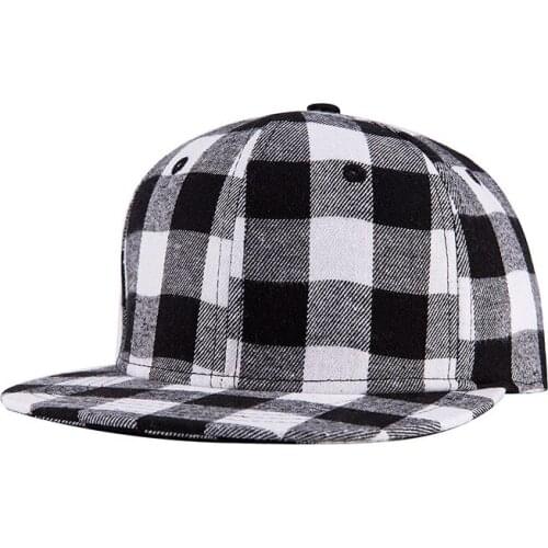 Cap Men Snapback White Plaid Flat Bill Dad Hat Adjustable Teenagers Sports Outdoor Summer Accessory